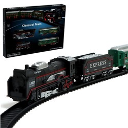 Железная дорога «Классика», работает от батареек, поезд и 4 вагона в комплекте, уценка