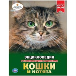 Кошки и котята. (Энциклопедия А4 с развивающими заданиями). 197х255 мм. 48 стр. Умка в кор.15шт