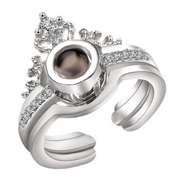 1E0156-2 Безразмерное кольцо Я тебя люблю на 100 языках мира, Корона, серебр.