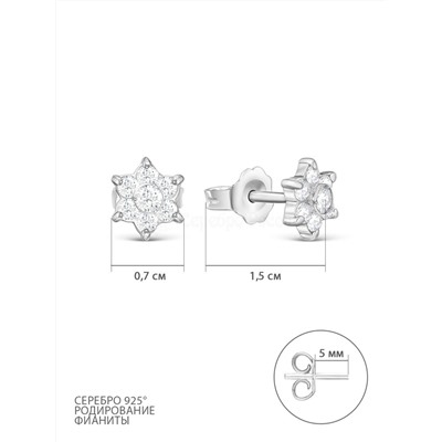 Серьги-пусеты из серебра с фианитами родированные 925 пробы пс-016р