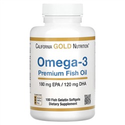 California Gold Nutrition, омега-3, рыбий жир премиального качества, 100 капсул из рыбьего желатина