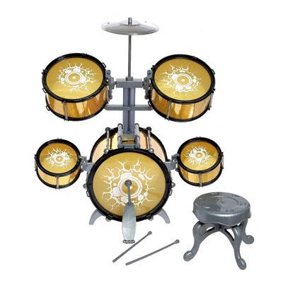 Барабанная установка «Голд», 5 барабанов, тарелка, палочки, стульчик, педаль, уценка