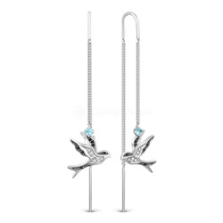 Серьги-продёвки из серебра с фианитами - Птица