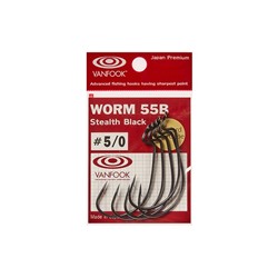 Офсетные крючки VANFOOK Worm-55B Flat, крючок № 2/0, черный, 6 шт., набор, 02995