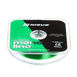 Леска NISUS MONOLINE, диаметр 0.28 мм, тест 7.2 кг, 100 м, зелёная