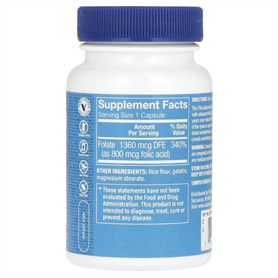 The Vitamin Shoppe Folic Acid, 800 mcg, 100 Capsules