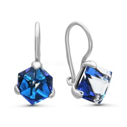 Серьги детские из серебра с кристаллами Swarovski Бермудский синий родированные 925 пробы 0044с-001BBL