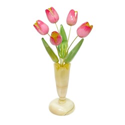 Ваза Росток 5 розовых тюльпанов, селенит, А