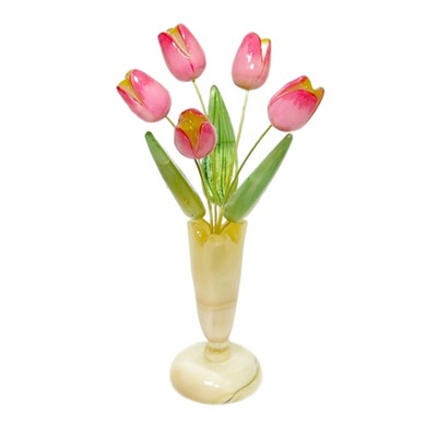 Ваза Росток 5 розовых тюльпанов, селенит, А