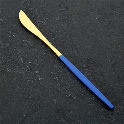 Нож столовый из нержавеющей стали Magistro «Блинк», длина 22 см, на подвесе, цвет золотой, синяя ручка