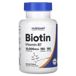 Nutricost Биотин, витамин B7, 10 000 мкг, 150 мягких таблеток