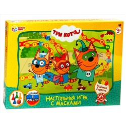 Уценка 50551 Умные игры. Настольная игра-ходилка "Три кота" с масками. Упаковка