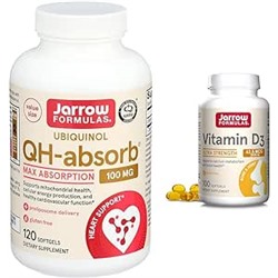 Jarrow Formulas QH-Absorb 100 mg Max Absorption - CoQ10 Ubiquinol & Vitamin D3 62.5 mcg (2,500 IU) - 100 Servings (Softgels)