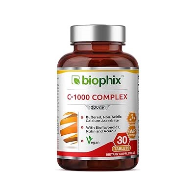 biophix Vitamin C-1000 mg 30 Tablets Complex - Vegan with Calcium Citrus Bioflavonoids Acerola Rutin - Supports Immune Health