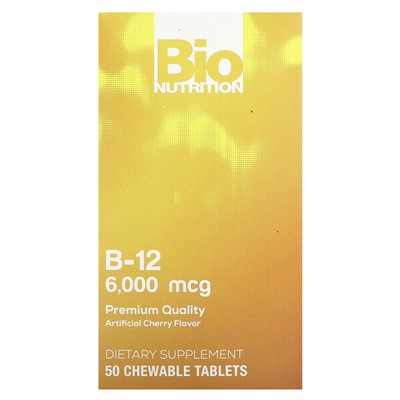 Bio Nutrition Витамин B-12, вишня, 6000 мкг, 50 жевательных таблеток