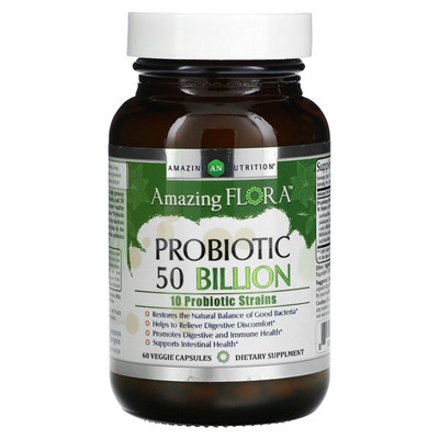 Amazing Nutrition Amazing Flora, Пробиотик, 50 миллиардов, 60 растительных капсул