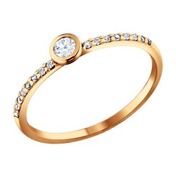 Серебряное золоченое кольцо с фианитами, 93010162