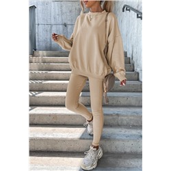 Beige Solid Sweatshirt and Leggings Two Piece Set