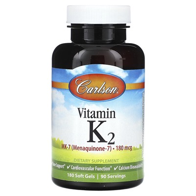 Carlson Витамин K2, 180 мкг, 180 мягких капсул - Carlson
