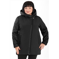Куртка с капюшоном черного цвета демисезонная на молнии женская