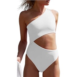 Women's One Piece Ribbed Swimsuit One Shoulder Cutout Swimwear Sexy Bathing Suit