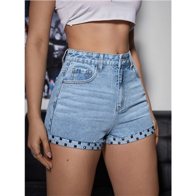 Denim Shorts mit Geo Muster, aufgerolltem Saum