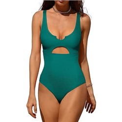 Charmo Ribbed One Piece Swimsuits for Women Cutout Scoop Neck Bathing Suit High Cut Padded Monokini