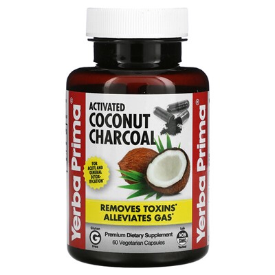 Yerba Prima Activated Coconut Charcoal, 60 Vegetarian Capsules