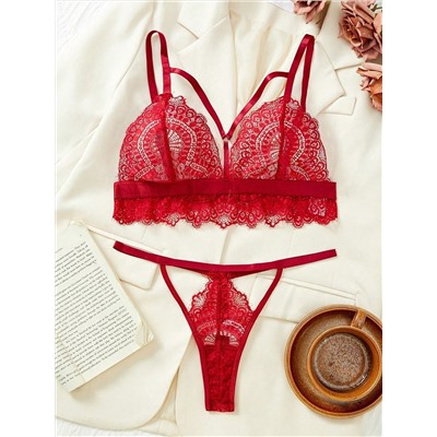 Weihnachtliche Stimmung, modisches Damen Wireless Spitzen transparentes sexy BH-Set