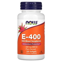 NOW Foods E-400 с смешанными токоферолами - 268 мг (400 IU) - 100 мягких капсул - NOW Foods