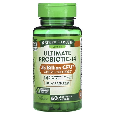 Nature's Truth Ultimate Probiotic-14, 25 миллиардов, 60 быстродействующих капсул