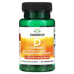 Swanson Комплекс D с витаминами D2 и D3, 2000 МЕ (50 мкг), 60 растительных капсул