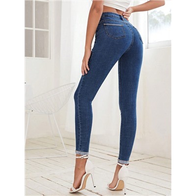 SHEIN Essnce Schmale Jeans mit Knopf