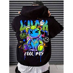 SHEIN Tween Jungen Casual & Simple Cartoon Bear Printed Hoodie Sweatshirt für Herbst und Winter, Rückseite der Kleidung Design