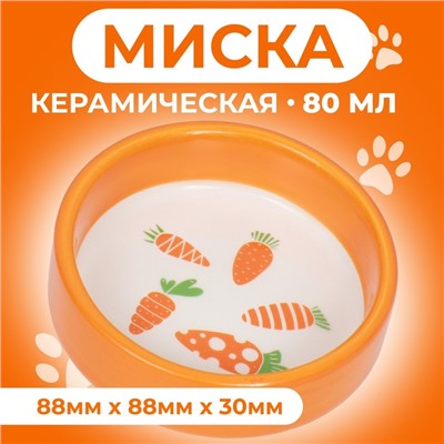 Миска керамическая с морковками 100 мл  8,8 х 8,8 х 3 см, оранжевая