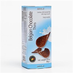 Бельгийские шоколадные чипсы Belgian Chocolate Thins Milk 80 гр
