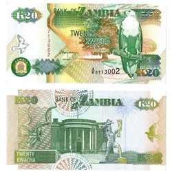 Банкнота 20 квача 1992 года, Замбия UNC