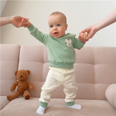 Костюм детский (свитшот, брюки) MINAKU, цвет зелёный/экрю, рост 68-74 см
