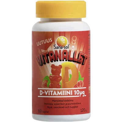 Витамин Sana-sol Vitanallet D-vitamiini Mansikka/vadelma 60 шт