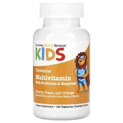 California Gold Nutrition, жевательные мультивитамины с пробиотиками и ферментами для детей, фруктовое ассорти, 120 вегетарианских таблеток