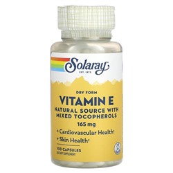 Solaray Сухая форма витамина Е, натуральный источник со смесью токоферолов, 165 мг, 100 капсул