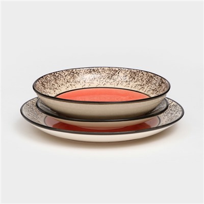 Набор посуды "Арабская ночь", керамика, розовый, 12 предметов: тарелки 25 см, 20 см, 19 см, 1 сорт, Иран