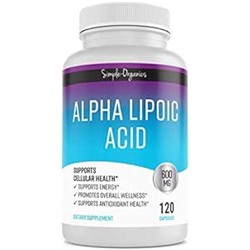 Simple-Organics Alpha Lipoic Acid Supplement, Antioxidant and Energy Support, Non-GMO Pills for Overall Wellness, No Gluten and Soy, 600mg per Serving, 120 Vegan Capsules