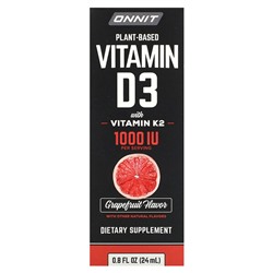Onnit Витамин D3 растительного происхождения с витамином K2, грейпфрут, 25 мкг (1000 МЕ), 0,8 жидких унций (24 мл)