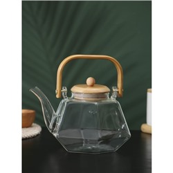 Чайник заварочный стеклянный с бамбуковой крышкой и металлическим фильтром BellaTenero «Октогон», 1,2 л