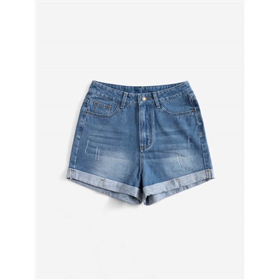 Denim Shorts mit Katzenkratzer aufgerolltem Saum