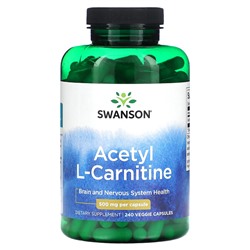 Swanson Ацетил L-Карнитин - 500 мг - 240 растительных капсул - Swanson