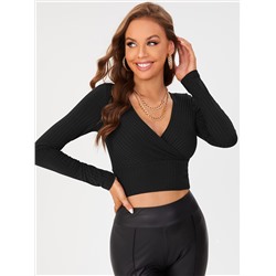 SHEIN Tall Crop T-Shirt mit überlappendem Kragen