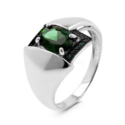 Кольцо из серебра с пл.зелёным кварцем и фианитами родированное 925 пробы к0779р132232