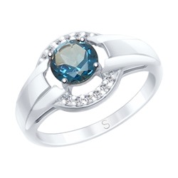 Кольцо из серебра с синим топазом и фианитами, 92011569